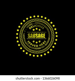 Sausage vintage label - sticker,emblem,seal,rubber stamp.Falafel - served here,delicious.Designed for product label.