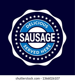 Sausage vintage label - sticker,emblem,seal,rubber stamp.Falafel - served here,delicious.Designed for product label.