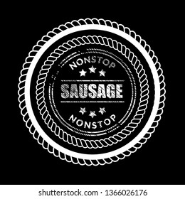 Sausage vintage label - sticker,emblem,seal,rubber stamp.Falafel - served here,delicious.Designed for product label.