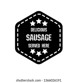 Sausage vintage label - sticker,emblem,seal,rubber stamp.Falafel - served here,delicious.Designed for product label.