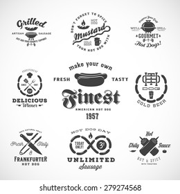 Sausage Vintage Typography Labels and Design Elements Such as Grill, Knife, Fire, Beer, etc. Isolated.