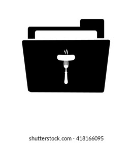 Sausage - white vector icon;  black folder