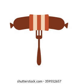 sausage wrapped in bacon on a fork