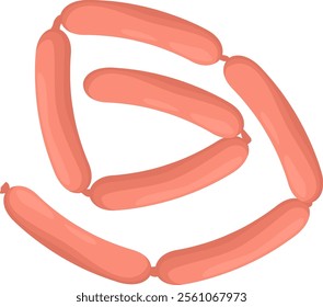 Sausages are arranged in a circular pattern, creating a visually appealing design against a clean white backdrop, ideal for showcasing food products or culinary concepts