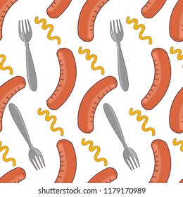 Sausages background vector ketchup fork