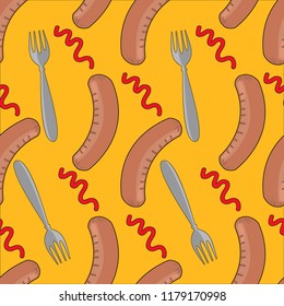 Sausages background vector ketchup fork