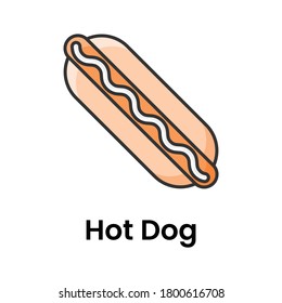 Sausages burger, flat vector icon of hot dog 