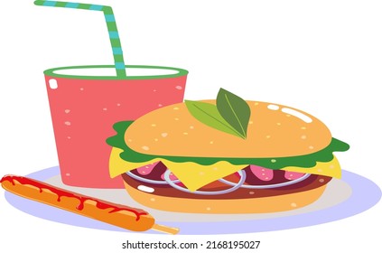 sausages and burgers and soft drinks