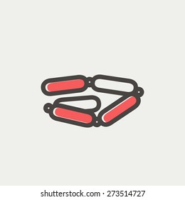 Sausages chain icon thin line for web and mobile, modern minimalistic flat design. Vector icon with dark grey outline and offset colour on light grey background.