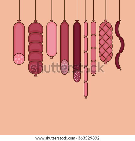 Sausages collection. Various sausages.