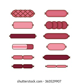 Sausages collection. Various sausages and meat products icon set.
