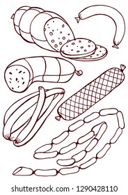 Sausages contours vector illustration hand drawing set