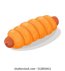 Sausages in dough isolated on white background. Vector illustration