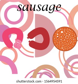 Sausages. Fresh meat products. Sausage icons. Vector background.