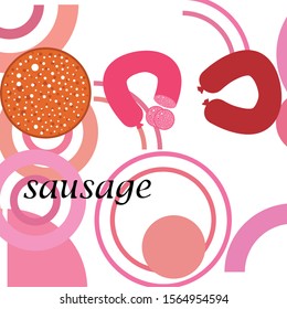 Sausages. Fresh meat products. Sausage icons. Vector background.