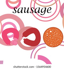 Sausages. Fresh meat products. Sausage icons. Vector background.