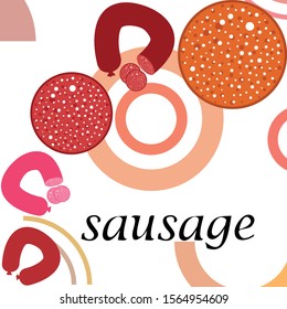 Sausages. Fresh meat products. Sausage icons. Vector background.