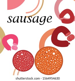 Sausages. Fresh meat products. Sausage icons. Vector background.