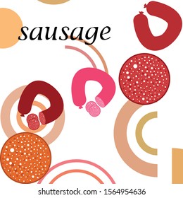 Sausages. Fresh meat products. Sausage icons. Vector background.