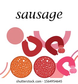 Sausages. Fresh meat products. Sausage icons. Vector background.