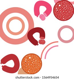 Sausages. Fresh meat products. Sausage icons. Vector background.