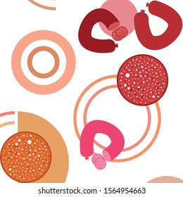 Sausages. Fresh meat products. Sausage icons. Vector background.
