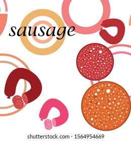Sausages. Fresh meat products. Sausage icons. Vector background.
