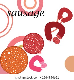 Sausages. Fresh meat products. Sausage icons. Vector background.