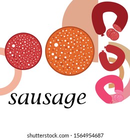 Sausages. Fresh meat products. Sausage icons. Vector background.