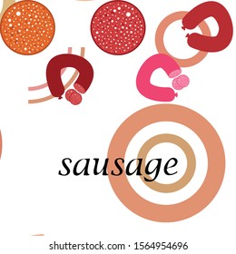 Sausages. Fresh meat products. Sausage icons. Vector background.