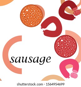 Sausages. Fresh meat products. Sausage icons. Vector background.