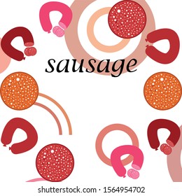 Sausages. Fresh meat products. Sausage icons. Vector background.