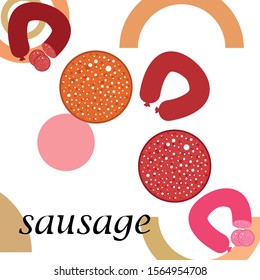 Sausages. Fresh meat products. Sausage icons. Vector background.