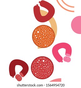 Sausages. Fresh meat products. Sausage icons. Vector background.