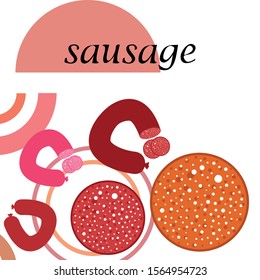 Sausages. Fresh meat products. Sausage icons. Vector background.