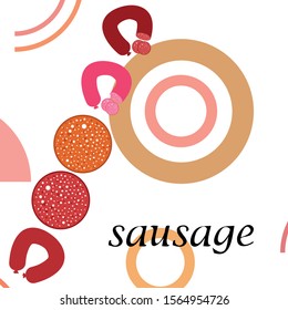 Sausages. Fresh meat products. Sausage icons. Vector background.
