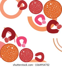 Sausages. Fresh meat products. Sausage icons. Vector background.