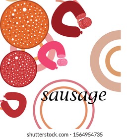 Sausages. Fresh meat products. Sausage icons. Vector background.
