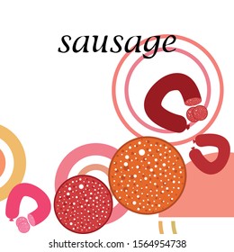 Sausages. Fresh meat products. Sausage icons. Vector background.