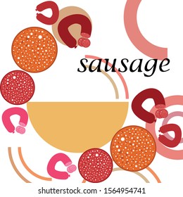 Sausages. Fresh meat products. Sausage icons. Vector background.