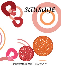 Sausages. Fresh meat products. Sausage icons. Vector background.