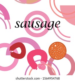 Sausages. Fresh meat products. Sausage icons. Vector background.