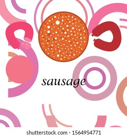 Sausages. Fresh meat products. Sausage icons. Vector background.