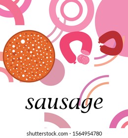 Sausages. Fresh meat products. Sausage icons. Vector background.