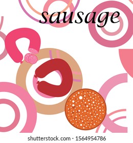 Sausages. Fresh meat products. Sausage icons. Vector background.