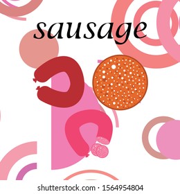 Sausages. Fresh meat products. Sausage icons. Vector background.