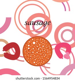 Sausages. Fresh meat products. Sausage icons. Vector background.
