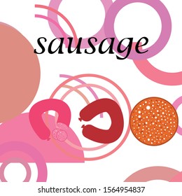 Sausages. Fresh meat products. Sausage icons. Vector background.