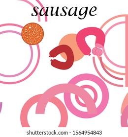 Sausages. Fresh meat products. Sausage icons. Vector background.