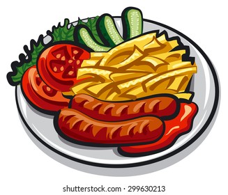 sausages with fries